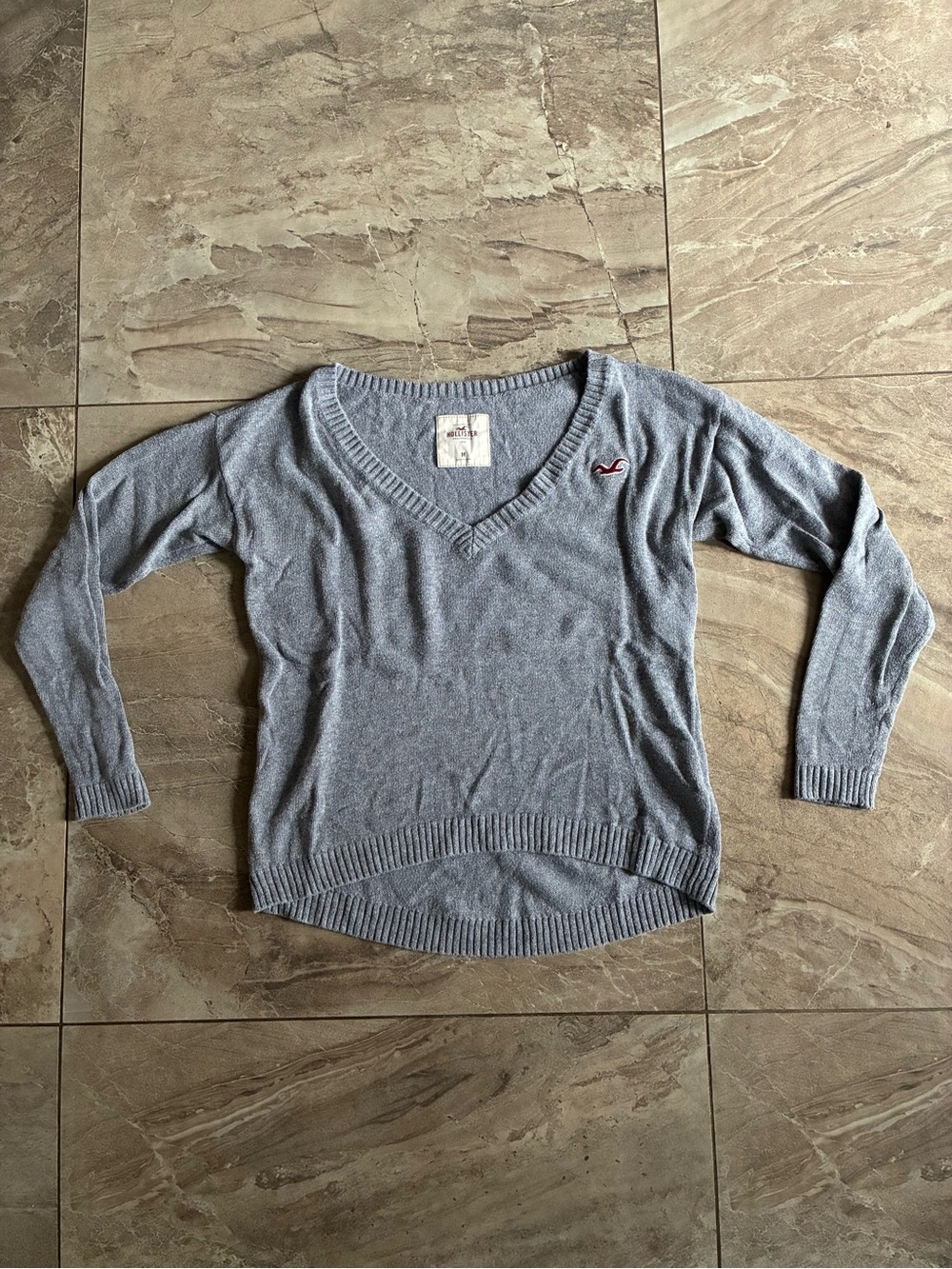 Light Grey Hollister V-Neck Lightweight Knit Sweater